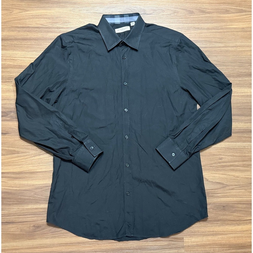Burberry London Mens Tailored Fit Button Down Shirt Black Long Sleeve Sz 16-41 R - Picture 2 of 11